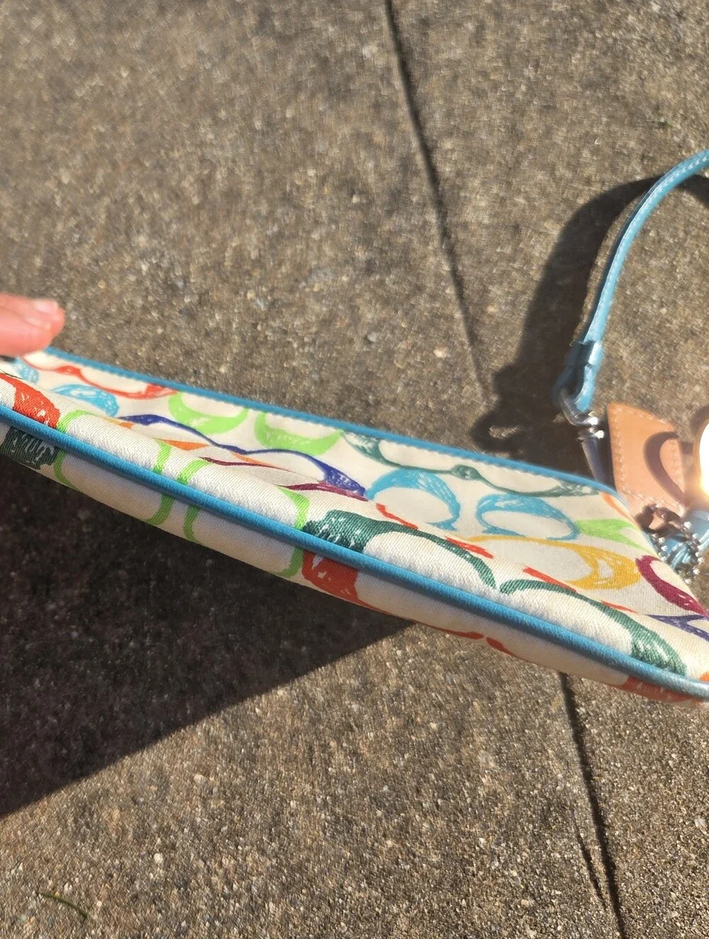 Vintage Y2K Coach Hampton Scribble Wristlet Teal  Multicolor & Cherry Charm 🍒